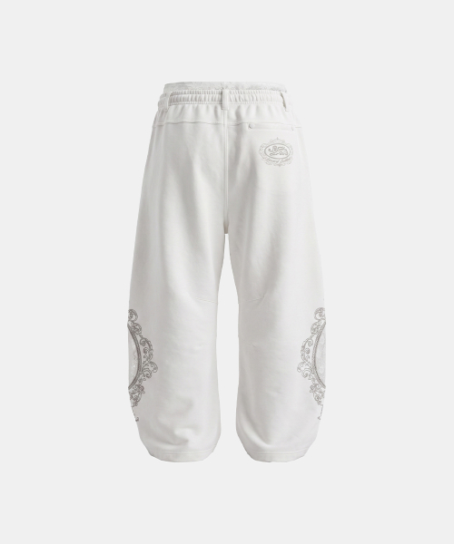 H.B.B. Royal Lace Rhinestone Lightweight Jogger Pants - White