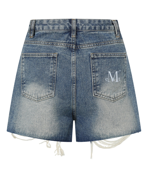 RUNE WASHING DAMAGE DENIM SHORT PANTS