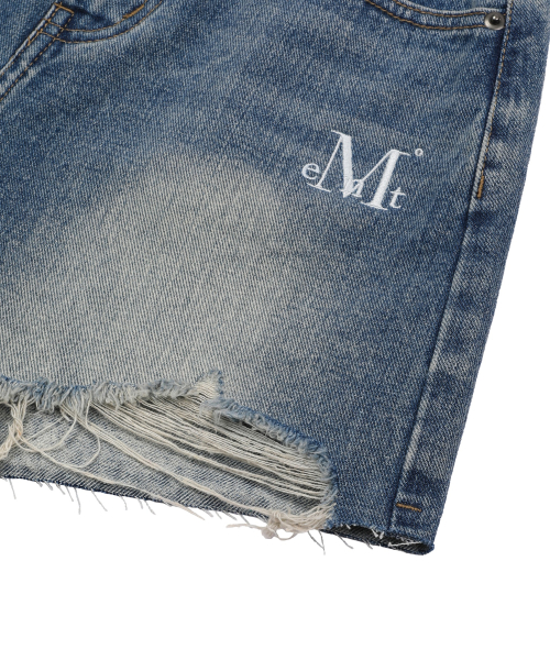 RUNE WASHING DAMAGE DENIM SHORT PANTS