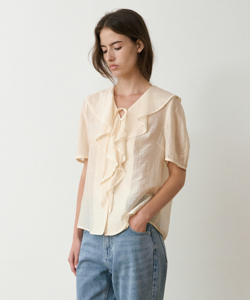 Ruban Frill Half Sleeve Blouse_2colors