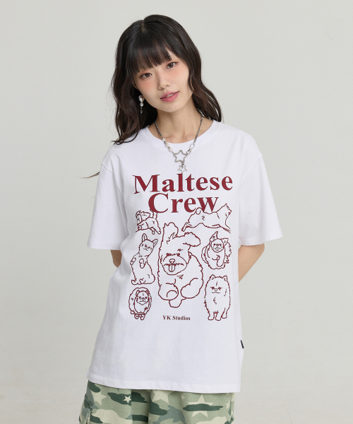 Maltese Crew Line Graphic Half Sleeve T-shirt WHITE RED