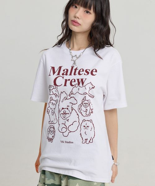 Maltese Crew Line Graphic Half Sleeve T-shirt WHITE RED