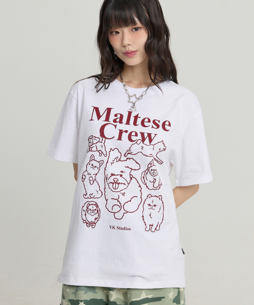 Maltese Crew Line Graphic Half Sleeve T-shirt WHITE RED