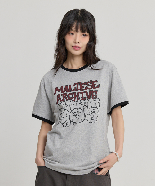 Maltese Archive Line Graphic Ringer Half Sleeve T-shirt GREY