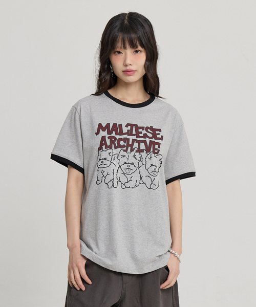 Maltese Archive Line Graphic Ringer Half Sleeve T-shirt GREY