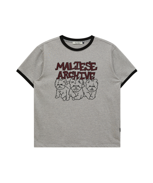 Maltese Archive Line Graphic Ringer Half Sleeve T-shirt GREY