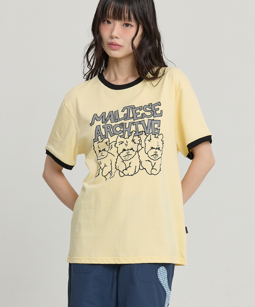 Maltese Archive Line Graphic Ringer Half Sleeve T-shirt LEMON
