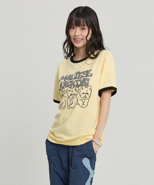 Maltese Archive Line Graphic Ringer Half Sleeve T-shirt LEMON