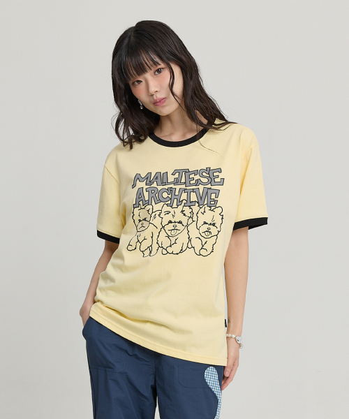 Maltese Archive Line Graphic Ringer Half Sleeve T-shirt LEMON
