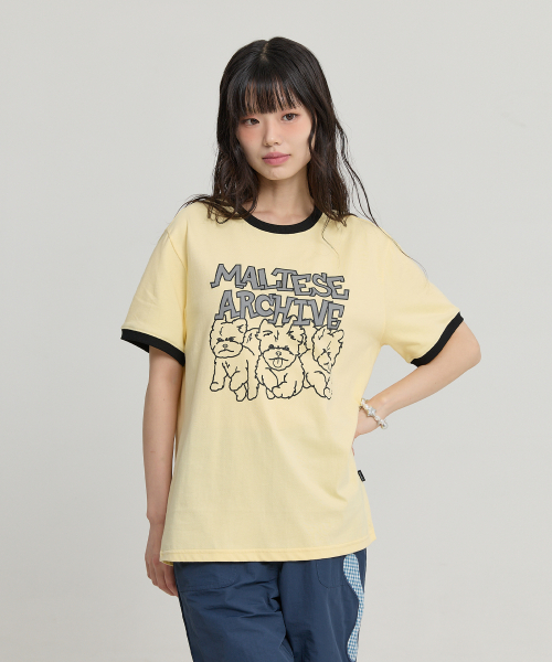 Maltese Archive Line Graphic Ringer Half Sleeve T-shirt LEMON