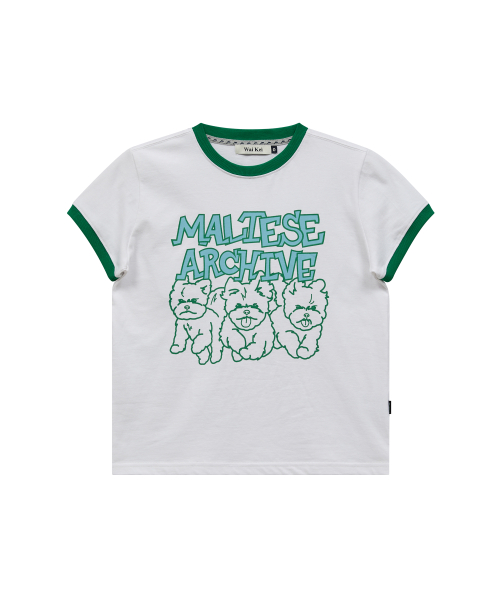 Maltese Archive Line Graphic Ringer Half Sleeve T-shirt WHITE