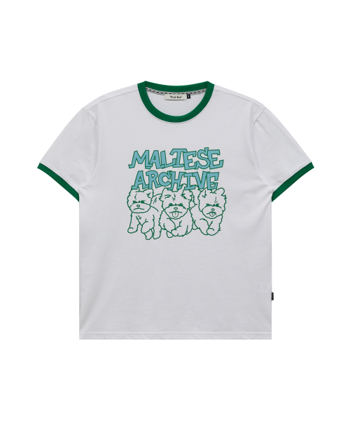 Maltese Archive Line Graphic Ringer Half Sleeve T-shirt WHITE