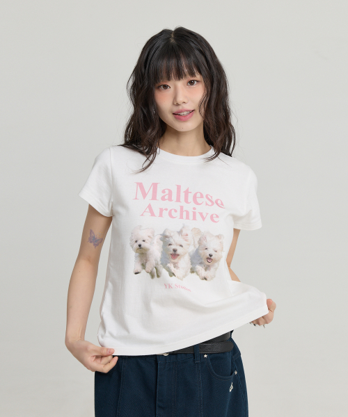 Maltese Archive Half Sleeve T-shirt WHITE PINK