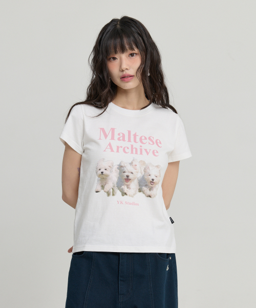 Maltese Archive Half Sleeve T-shirt WHITE PINK