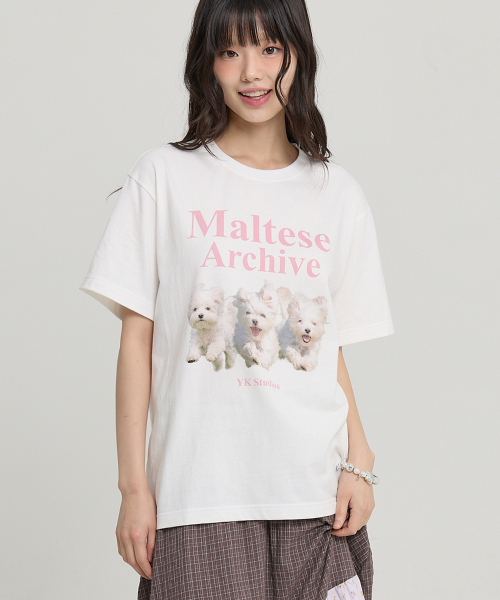 Maltese Archive Half Sleeve T-shirt WHITE PINK