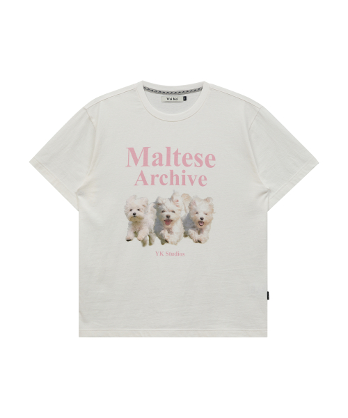Maltese Archive Half Sleeve T-shirt WHITE PINK