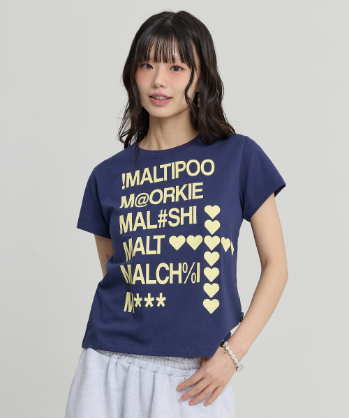 Maltipoo Lettering Color Block Half Sleeve T-shirt NAVY