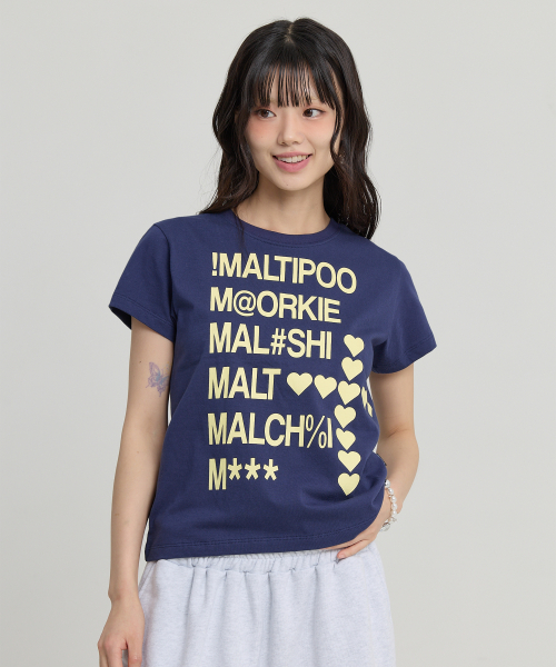 Maltipoo Lettering Color Block Half Sleeve T-shirt NAVY