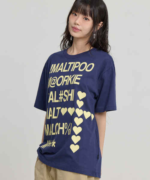 Maltipoo Lettering Color Block Half Sleeve T-shirt NAVY