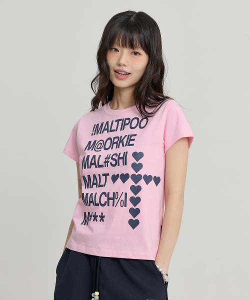 Maltipoo Lettering Color Block Half Sleeve T-shirt PINK