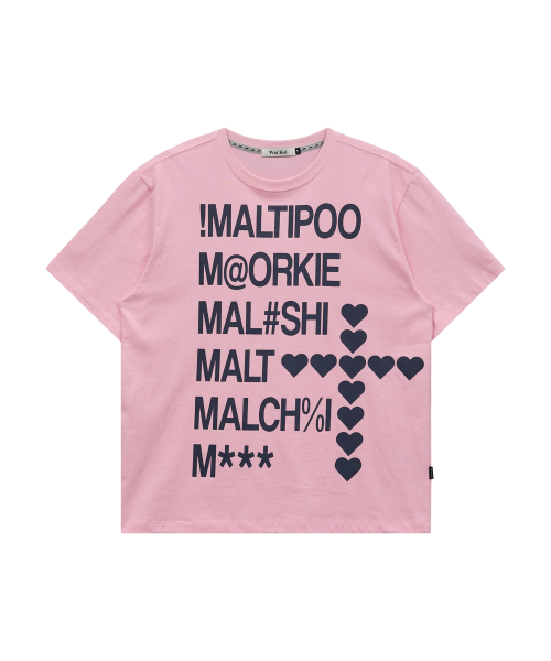 Maltipoo Lettering Color Block Half Sleeve T-shirt PINK