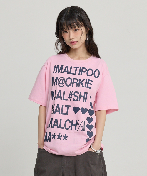 Maltipoo Lettering Color Block Half Sleeve T-shirt PINK
