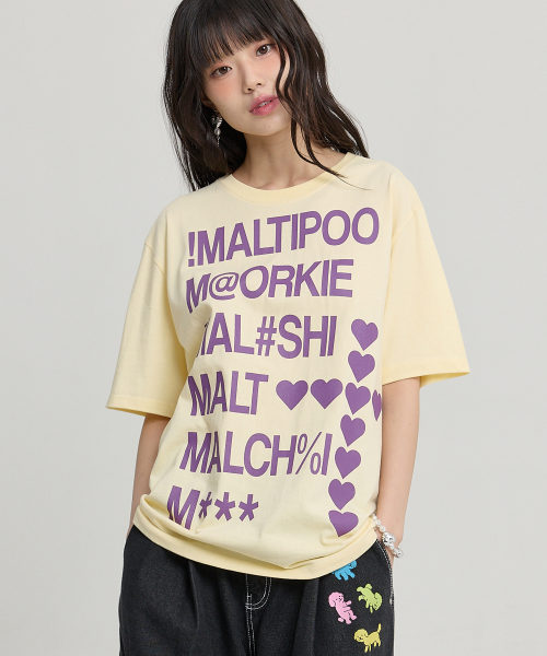 Maltipoo Lettering Color Block Half Sleeve T-shirt LIGHT LEMON