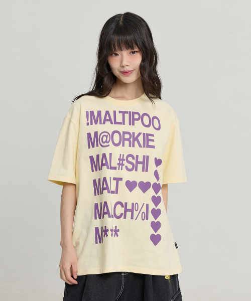 Maltipoo Lettering Color Block Half Sleeve T-shirt LIGHT LEMON