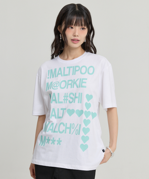Maltipoo Lettering Color Block Half Sleeve T-shirt WHITE