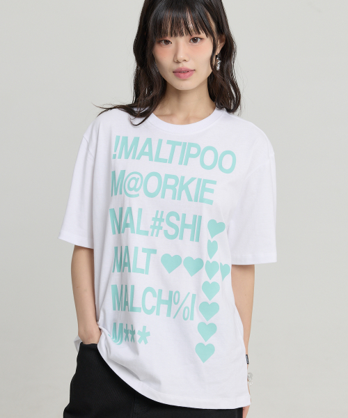 Maltipoo Lettering Color Block Half Sleeve T-shirt WHITE