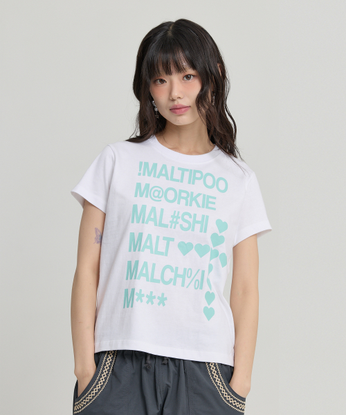 Maltipoo Lettering Color Block Half Sleeve T-shirt WHITE