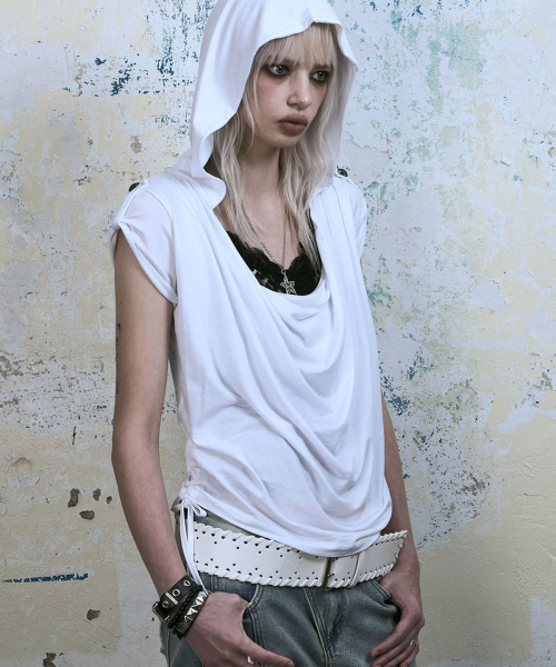 Mili Drape Half Hoodie (WHITE)