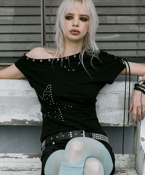 One Shoulder Lace Up Top (BLACK)