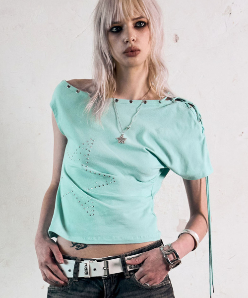 One Shoulder Lace Up Top (MINT)