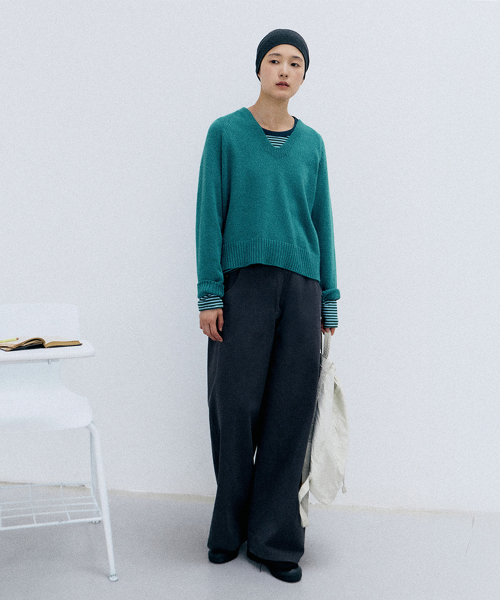[online exclusive]kati v-neck pullover (blue green)