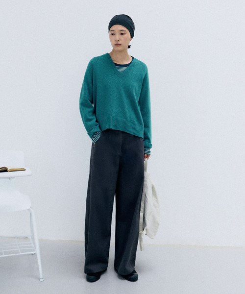 [online exclusive]kati v-neck pullover (blue green)