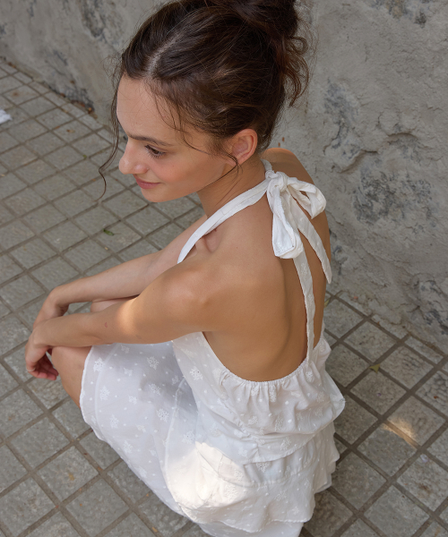 Bonbon floral halter blouse - Ivory