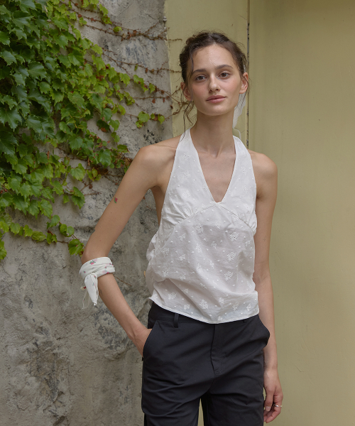 Bonbon floral halter blouse - Ivory