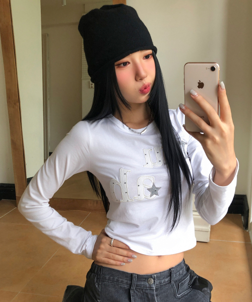 DOT STAR PATCH LONG SLEEVE [WHITE]
