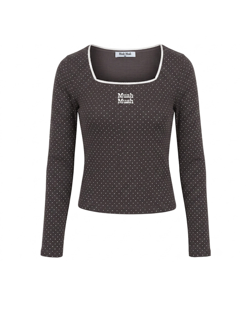 SQUARE NECK DOT LONG SLEEVE [CHARCOAL]
