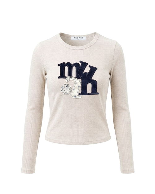 A FLOWER APPLIQUE PATCH LONG SLEEVE [OATMEAL]