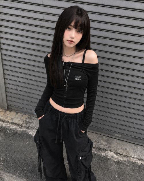 OFFSHOULDER HENLEY LONG SLEEVE [BLACK]