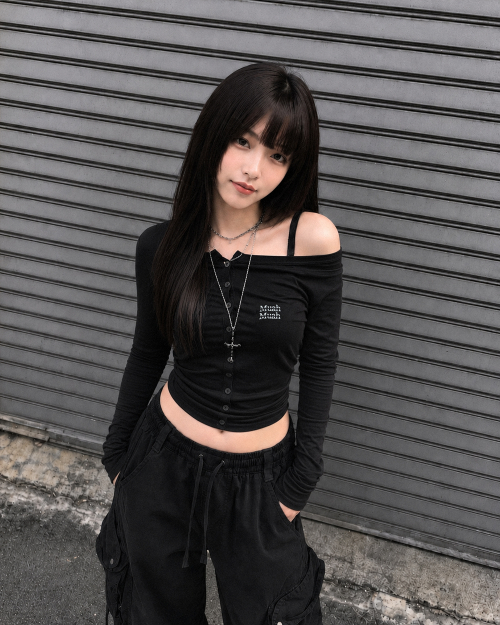 OFFSHOULDER HENLEY LONG SLEEVE [BLACK]