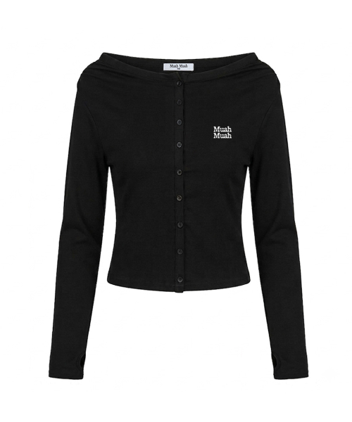 OFFSHOULDER HENLEY LONG SLEEVE [BLACK]