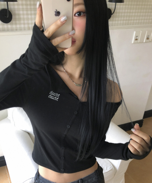 OFFSHOULDER HENLEY LONG SLEEVE [BLACK]