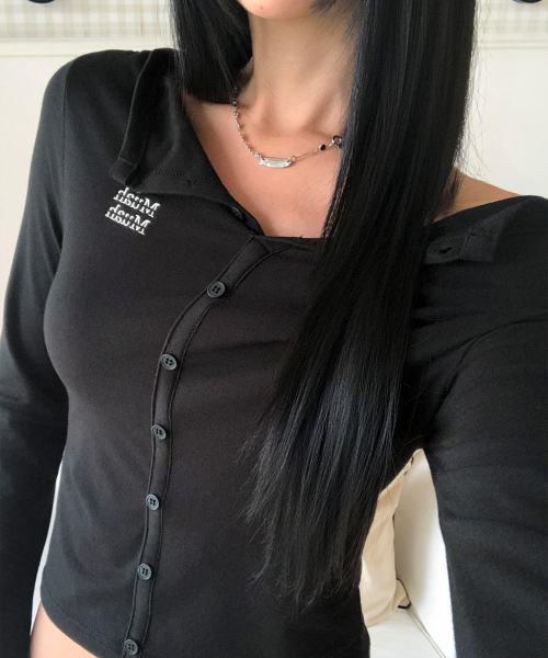 OFFSHOULDER HENLEY LONG SLEEVE [BLACK]