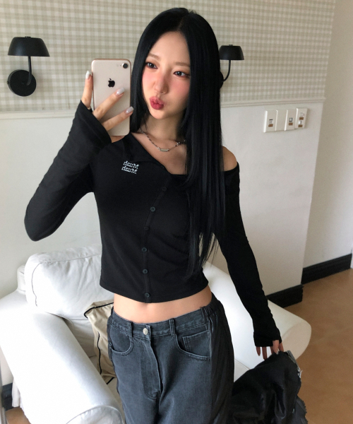 OFFSHOULDER HENLEY LONG SLEEVE [BLACK]