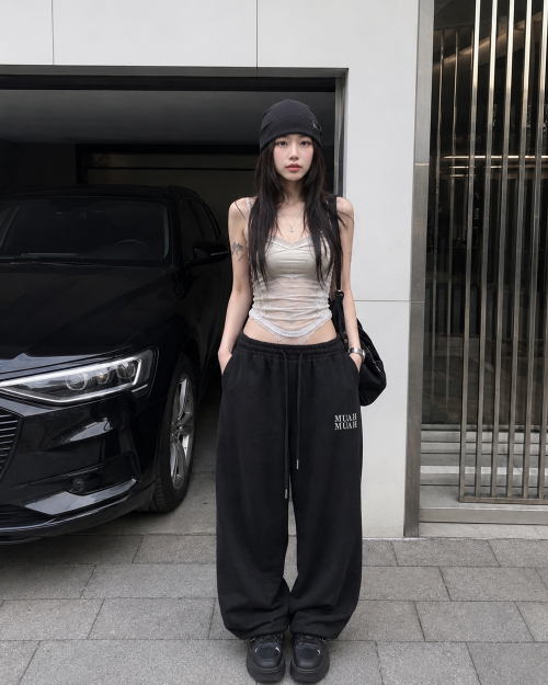 PATCH POCKET WIDE BANDING PANTS [BLACK]