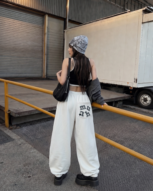 PATCH POCKET WIDE BANDING PANTS [WHITE]