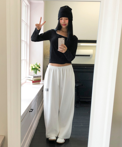 PATCH POCKET WIDE BANDING PANTS [WHITE]